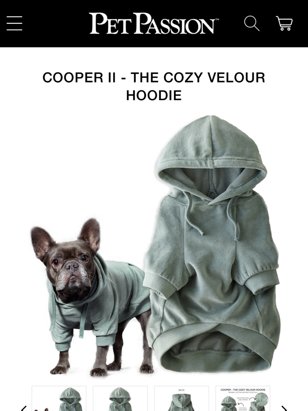 Pet Passion velour dog hoodie